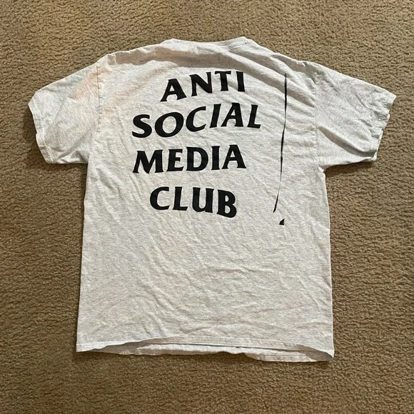 CUSTOM MADE ANTI SOCIAL MEDIA CLUB T-SHIRT SZ. LARGE HEATHER - Picture 3 of 3